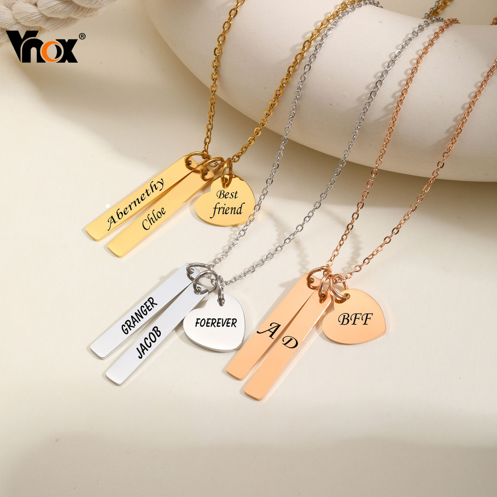Colar BFF Personalizado Em Forma De Coração Com Barra Vnox , De Amizade Aço Inoxidável Dourado , Presente De Joia De For - Fashion Accessories