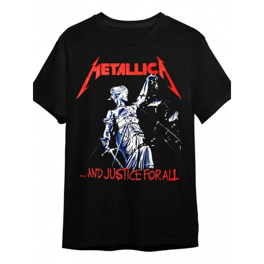 Camiseta Unissex Oversized Plus Size Feminina Masculina s Plus Size Banda Musical Rock Escultira Justice Camisas Estilos