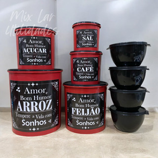 Kit mantimentos de cozinha com 9 potes porta condimentos em Oferta na Shopee