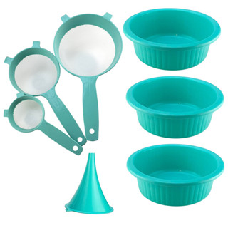 Conjunto de 3 Bacias + 3 Peneiras e 1 Funil Verde 7 Peças em Oferta na Shopee