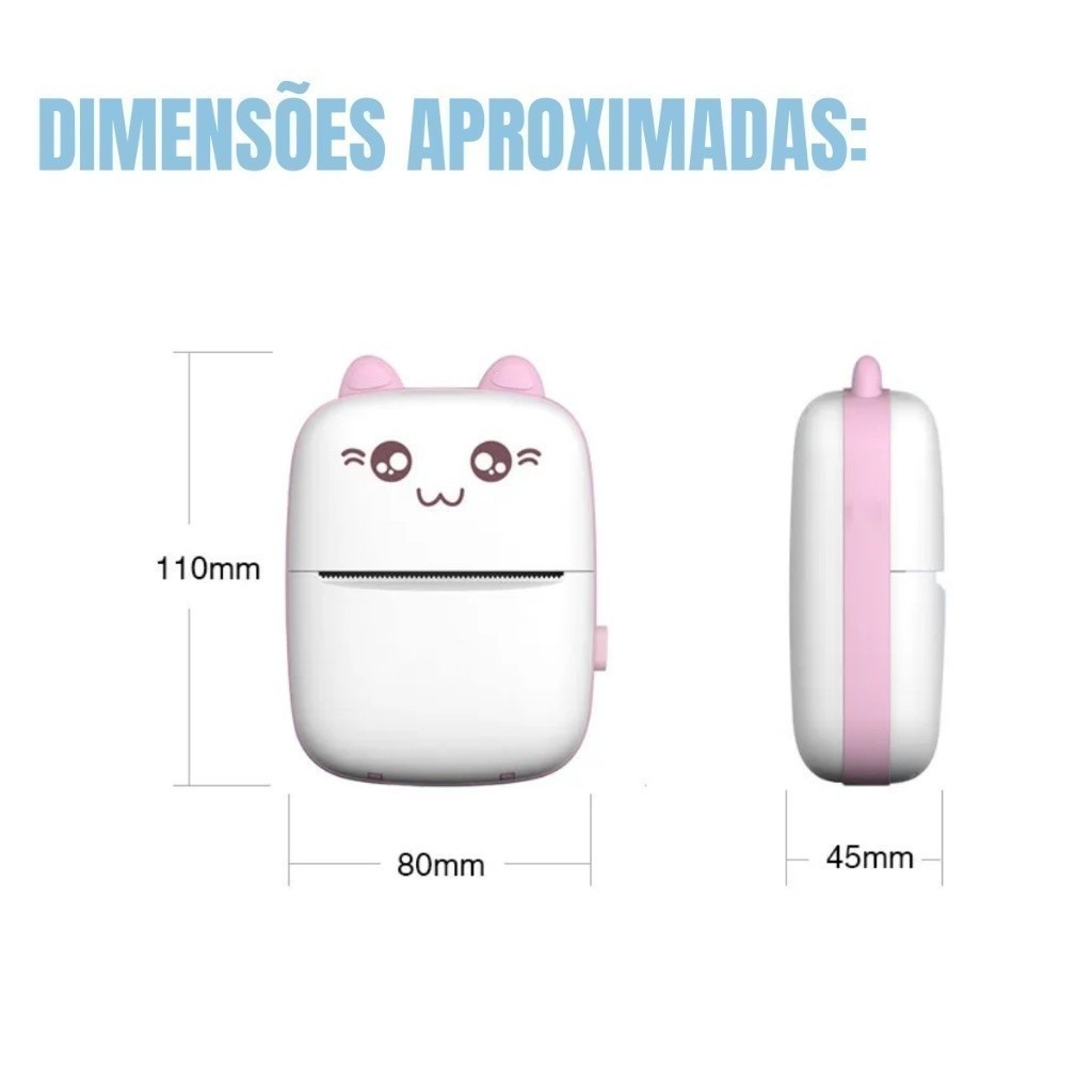 Mini Impressora Térmica Portátil com Cabo USB, Mini Impressora Fotográfica, Etiqueta e Desenho