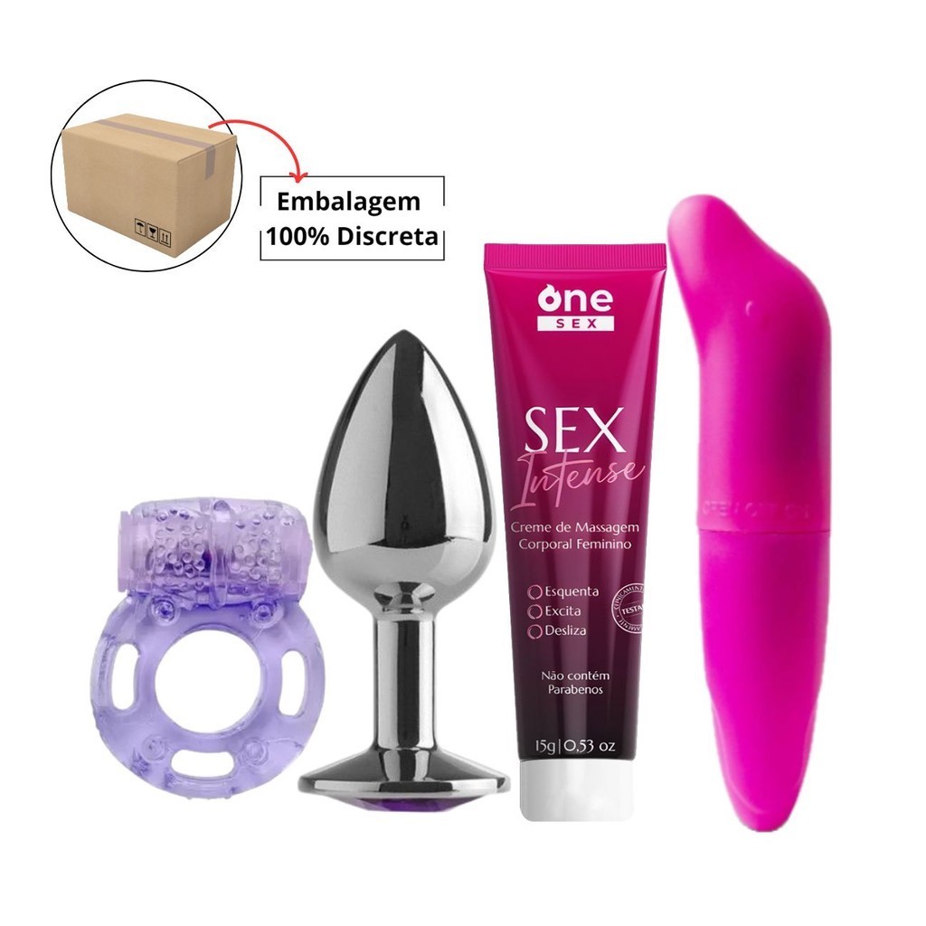 Kit Plug Anal Tamanho P + Sex Intense Creme Massageador Corporal Feminino + Anel + Vibrador Ponto G