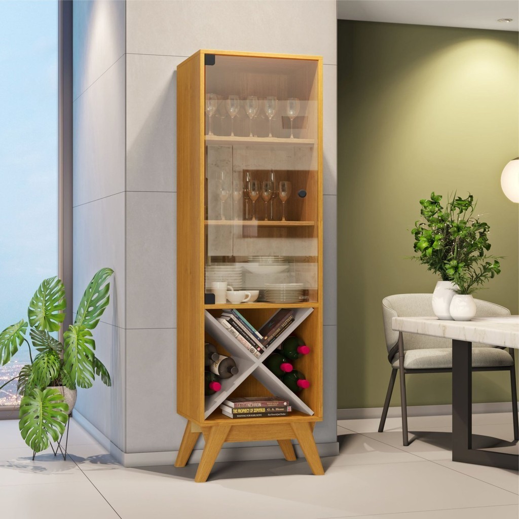 Cristaleira 1 Porta Graça Candian  Cinamomo/Off White - Home & Living