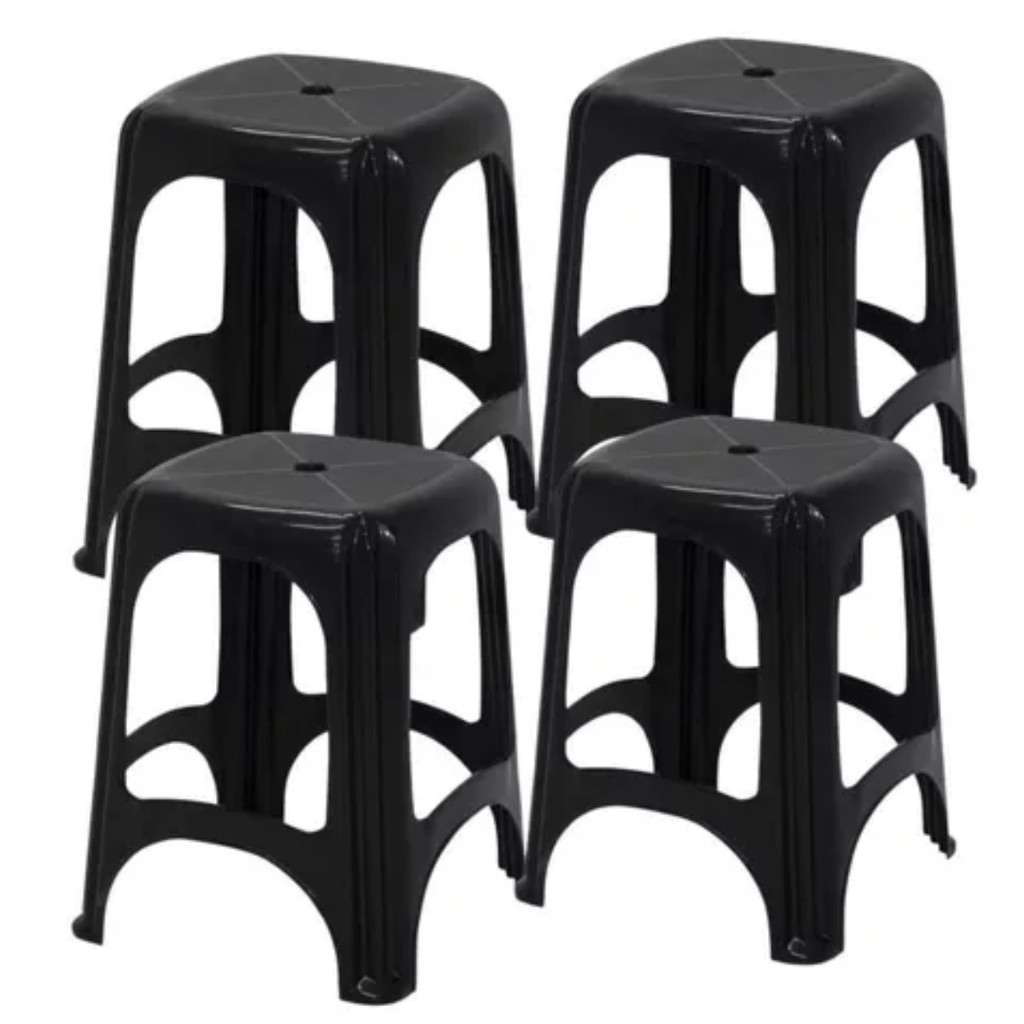 Kit 4 Banco Banqueta Niteroi Monobloco Tramontina Preto