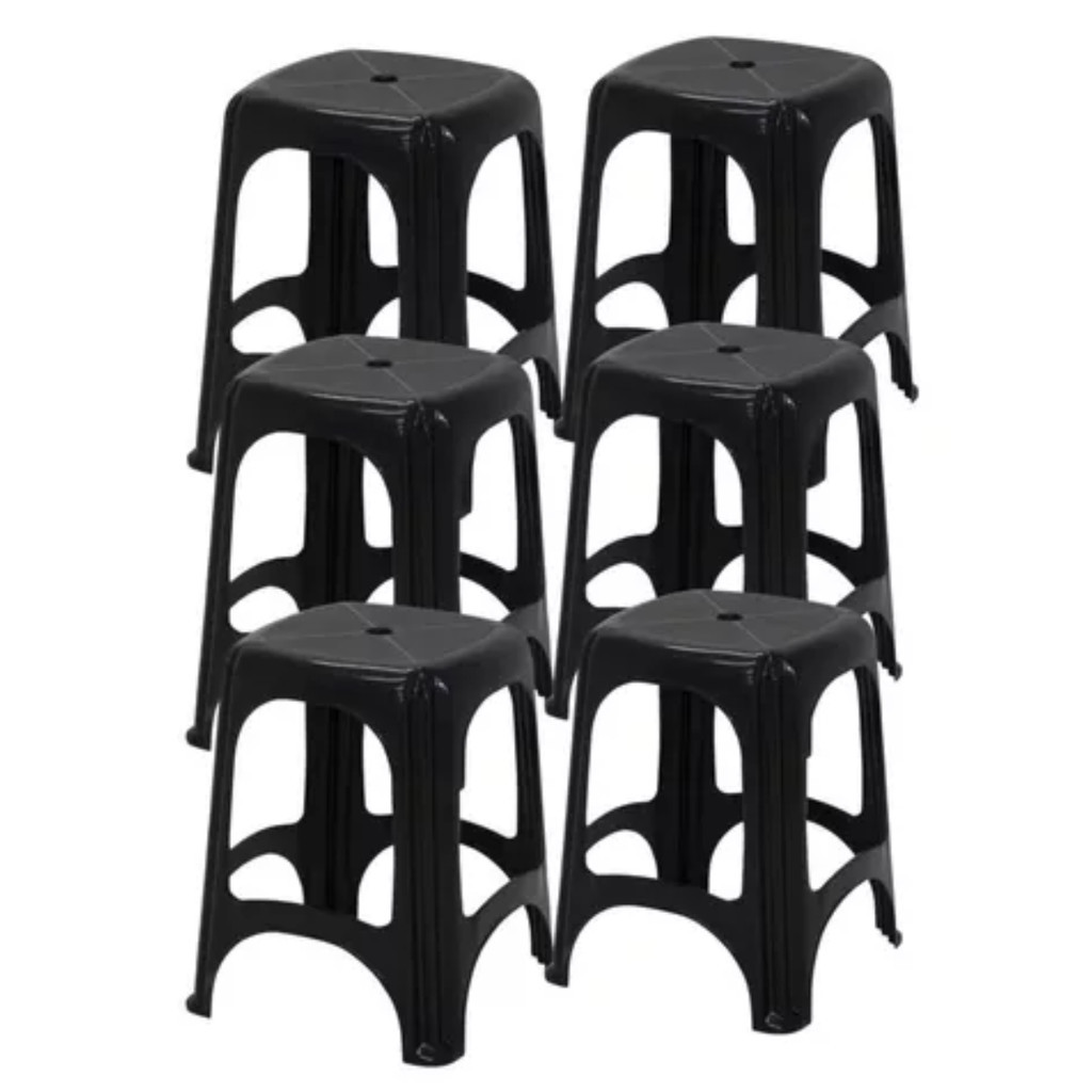 Kit 6 Banco Banqueta Niteroi Monobloco Tramontina Preto