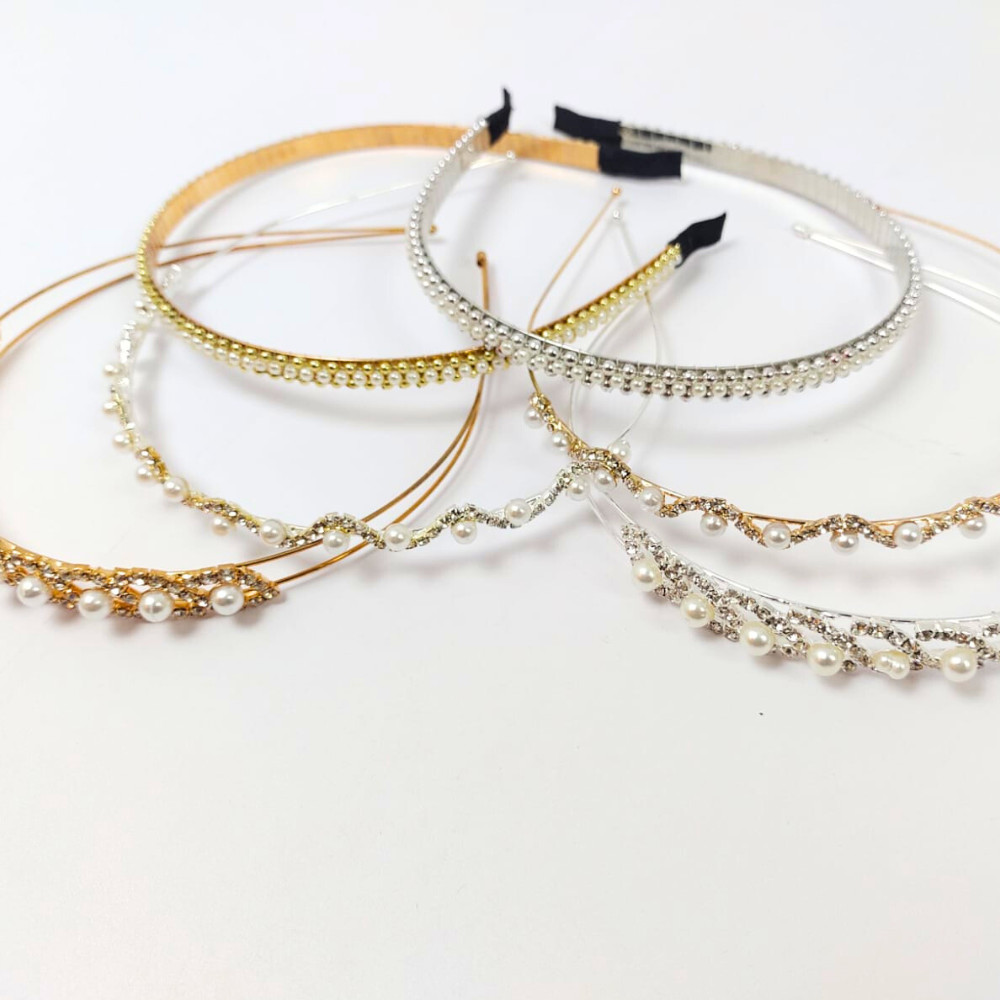 2x Tiara De Cabelo Pérolas com Brilhantes Pedras Adulto