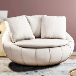 Poltrona Para Sala De Estar Decorativa Giratória Kira M03 Linho Bege - Lyam Decor
