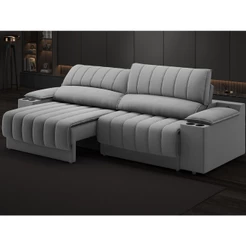 Sofá com Porta Copos Carregador USB Ret Rec Murano 2,00m Velosuede Grafite - NETSOFAS