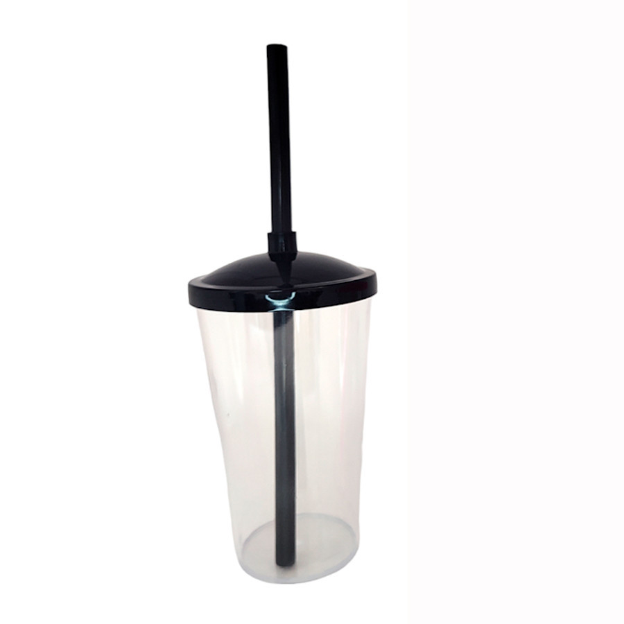 Copo de Plástico com Tampa e Canudo 300ml - Preto - 1 unidade - Rizzo