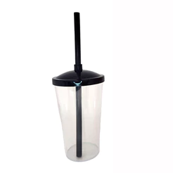 Copo de Plástico com Tampa e Canudo 300ml - Preto - 1 unidade - Rizzo
