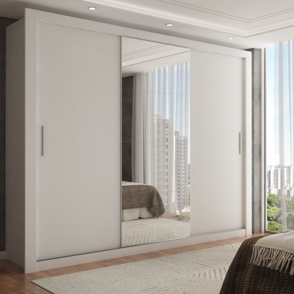 Guarda-Roupa Casal Carol 3 Portas de Correr com Espelho 4 Gavetas em Oferta na Shopee