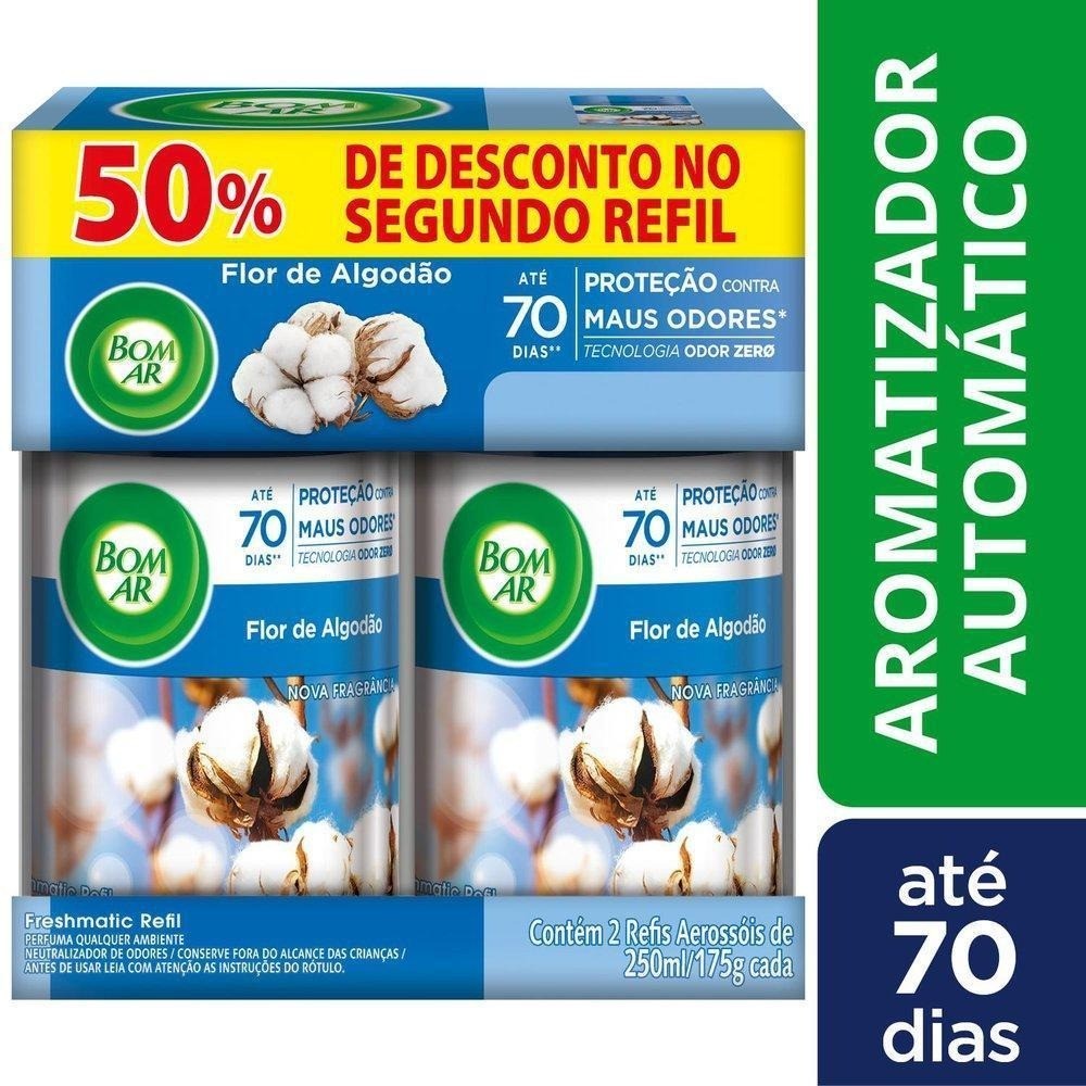 Aromatizador de Ambiente Bom Ar Automático Aerossol Freshmatic Refil 2 Unidades Flor de Algodão - Home & Living