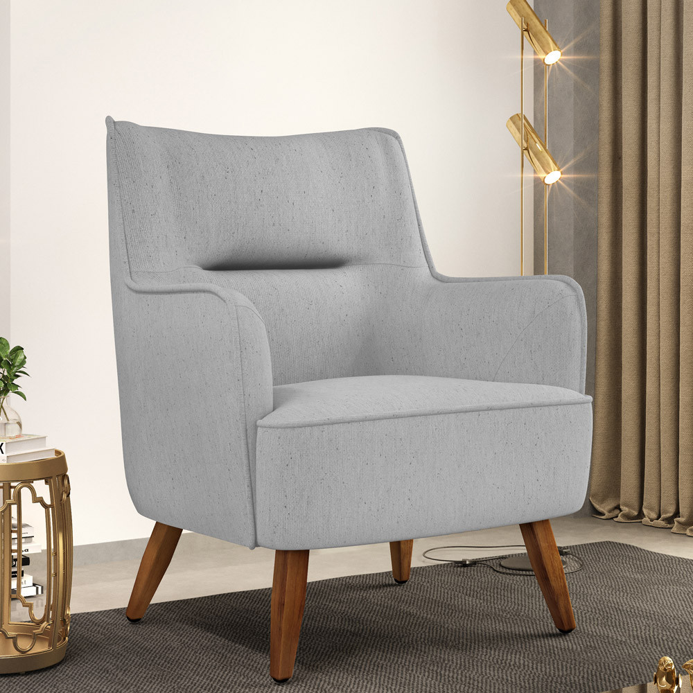 Poltrona Decorativa Fixa Pés de Madeira Isabella D02 Linho Cinza D-315 - Lyam Decor em Oferta na Shopee
