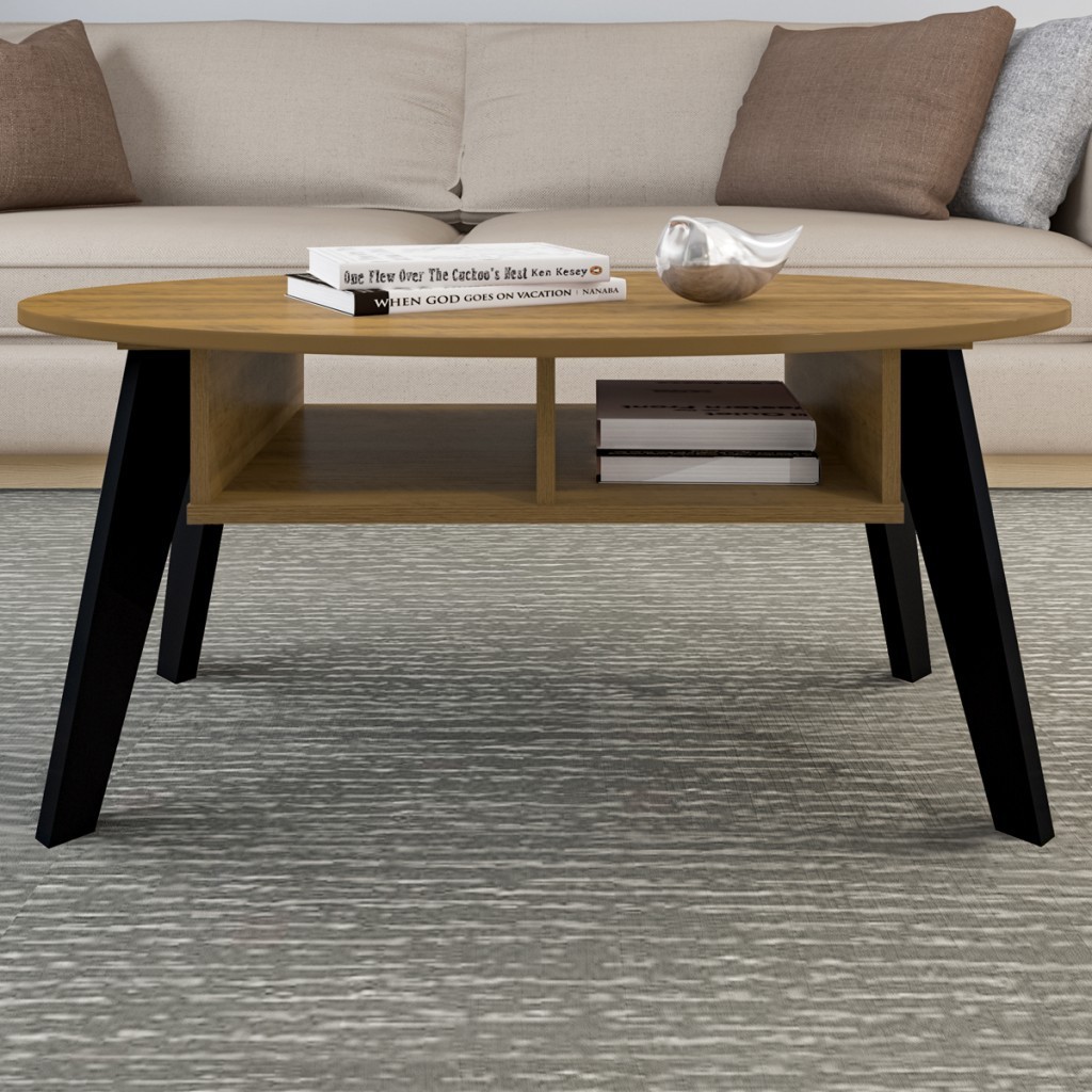 Mesa de Centro Diva 2 Nichos Pinho/Preto - Artely em Oferta na Shopee