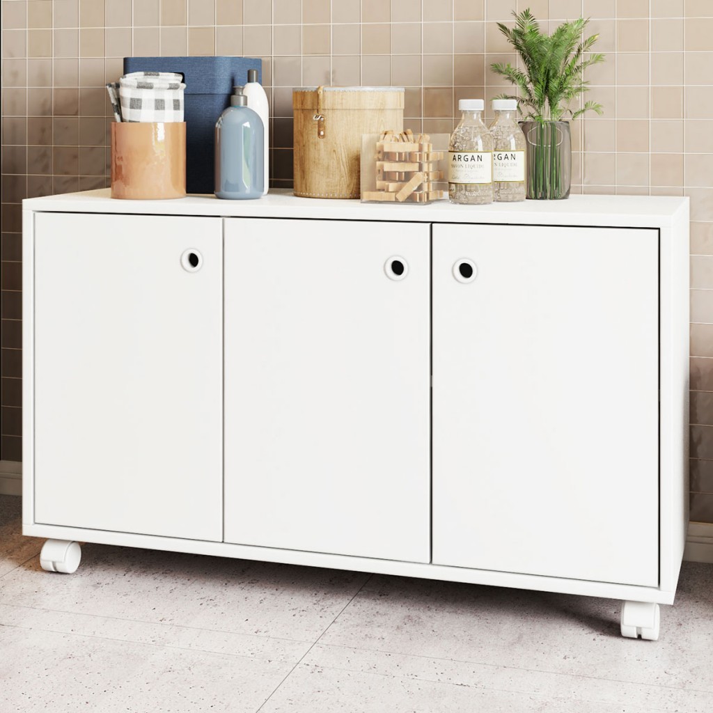 Armário Multiuso 3 Portas 1 Prateleira Branco 625 - Pnr Móveis em Oferta na Shopee