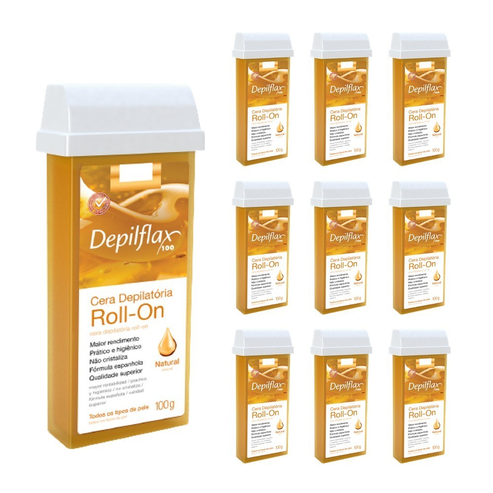 Kit 10 Refil Ceras para Depilação Roll On Quente Natural Mel Depilatória 100g Depilflax
