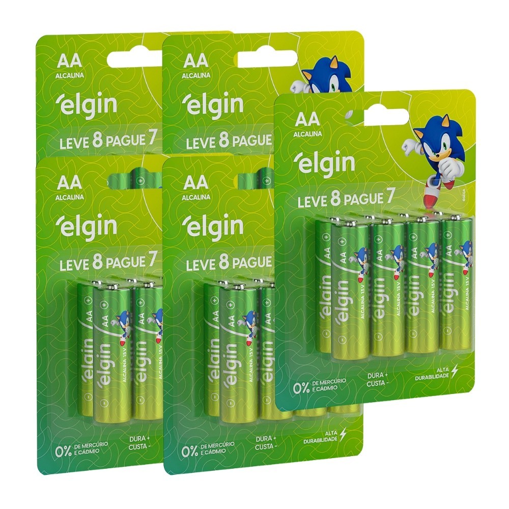 40 Pilhas Alcalina Aa Pequena 2a 1,5v LR6 5 Blisters Elgin em Oferta na Shopee