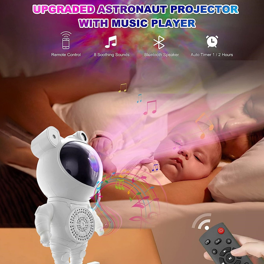 Luminária e Projetor De Estrelas e Lua Astronauta e Caixa de Som Bluetooth - detalhe