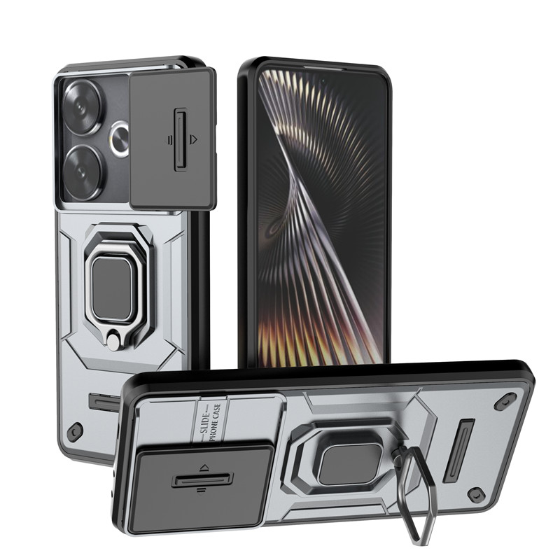 Compatível Para Xiaomi Redmi Turbo 5 4 3 Turbo5 Turbo4 Pro Max Slide Push Window TPU + PC Anti-Queda Anel De Metal À Pro