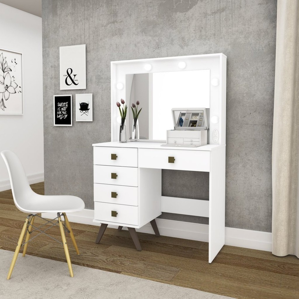 Penteadeira 5 Gavetas com Iluminação Tomada Embutida em Oferta na Shopee