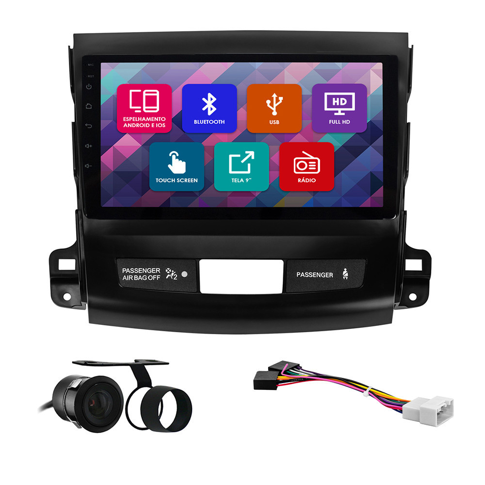 Kit Multimídia 9 Pol Outlander 2008 2009 2010 2011 2012 Espelhamento Android Ios 2 Din Preto Camera Ré em Oferta na Shopee
