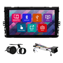 Kit Multimídia 9 Pol T-Cross Virtus Novo Polo 18 A 22 Espelhamento Android Ios 2 Din Black Piano Camera Ré