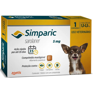 Antipulgas e Carrapatos Simparic 5mg para Cães de 1,3 a 2,5kg – 1 Comprimido – Zoetis em Oferta na Shopee
