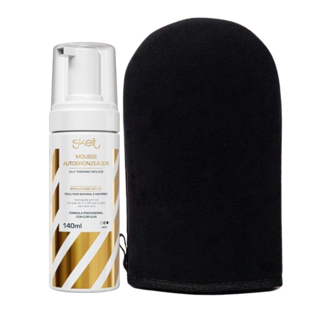 MOUSSE AUTOBRONZEADOR MÉDIO 140ML + LUVA APLICADORA SKELT