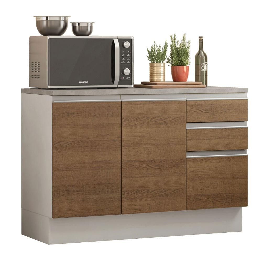 Balcão de Pia Armário de Cozinha 120 cm 2 Portas e 3 Gavetas (Com Tampo) Branco/Rustic Glamy Madesa em Oferta na Shopee