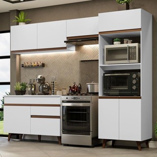 Armário de Cozinha Completa 260cm Branco Reims Madesa 09 em Oferta na Shopee