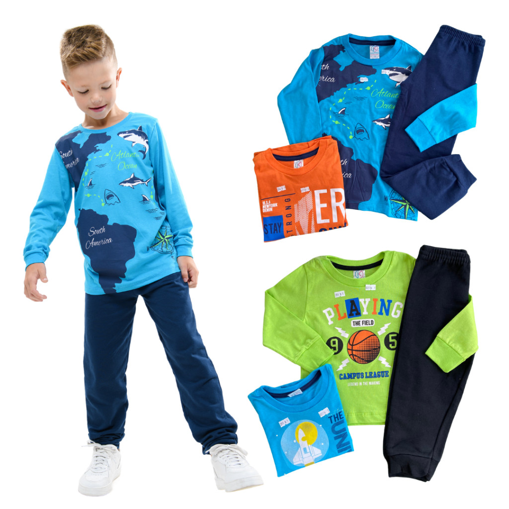 Kit 3 Conjuntos Blusa + Calça Moletom 100% Algodão Calça Moletom Inverno Outono Infantil Menino 1a16