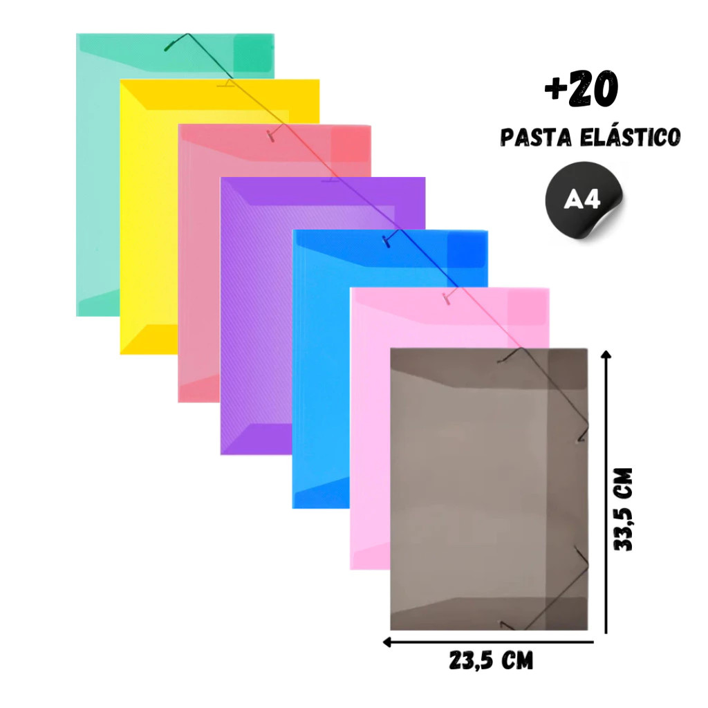 Kit com 20 Pastas com Elástico e Aba Grande A4/Ofício - 335x235mm - Modelo fino em Oferta na Shopee