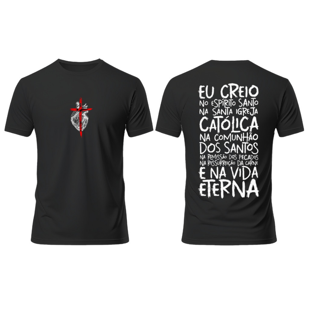 camisa Camiseta camisa catolica estampada oração credo estampado costas ADULTO E PLUS