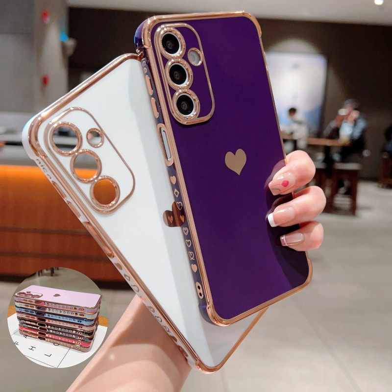 Luxo Amor Coração Lado Chapeamento Caso Para Samsung Galaxy A16 A15 A14 A13 A56 A36 A55 A35 A54 A34 A26 A25 A24 A23 5G M