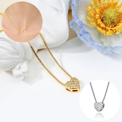 Colar Femenino Delicado Folheado a Platina Cravejada Coração Luxo