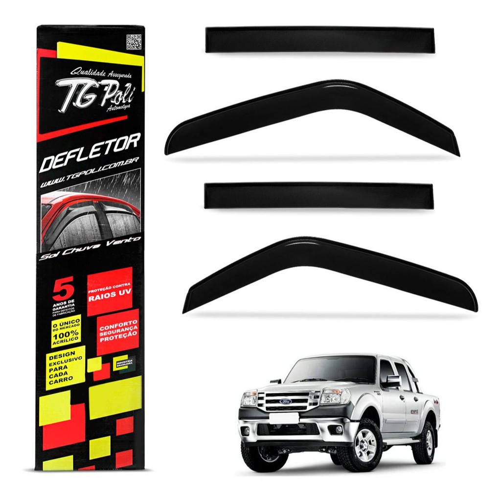 Calha de Chuva Ford Ranger 1996 a 2012 Cabine Dupla  4P TG Poli Defletor 4P Protetor  Fumê em Oferta na Shopee