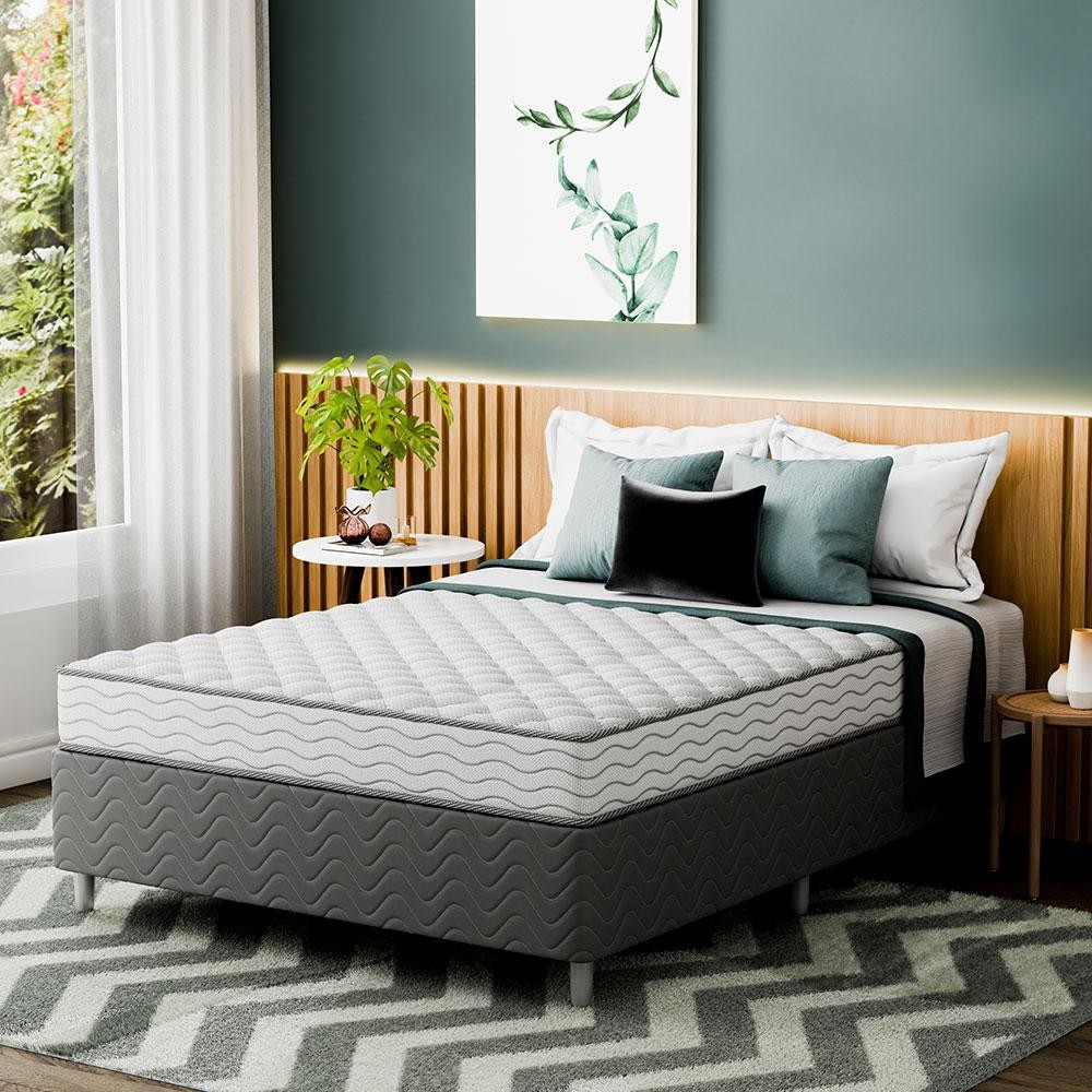 Cama Box com Colchão Viúva Howie Espuma D33 (17x128x188) Branco e Cinza - Home & Living