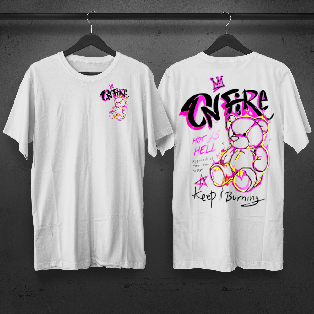 Camiseta Streetwear Bear On Fire Camisa com Estilo Oversized Qualidade Algodão UNISSEX