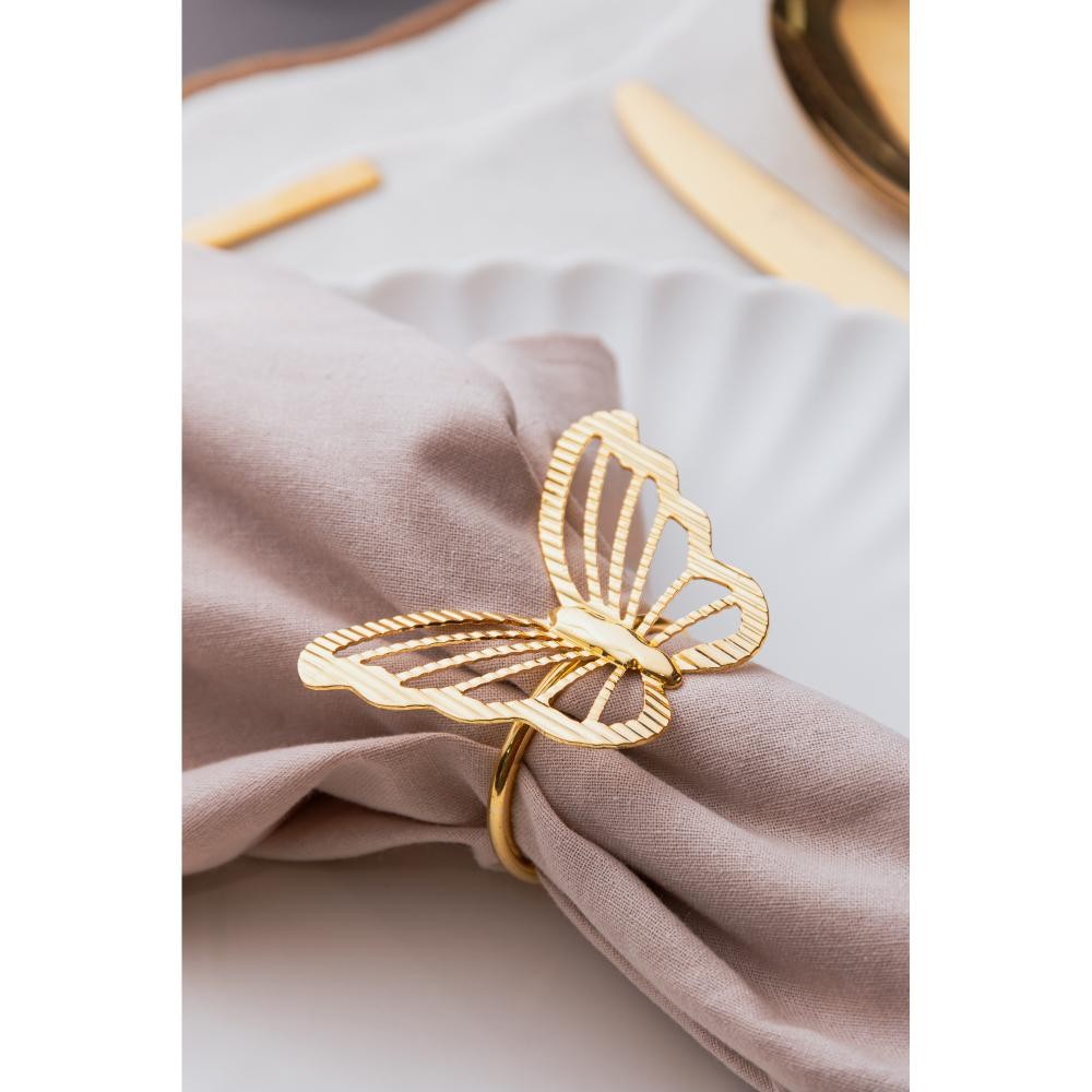 4 Anéis para guardanapos Butterfly Wolff Dourado Metal
