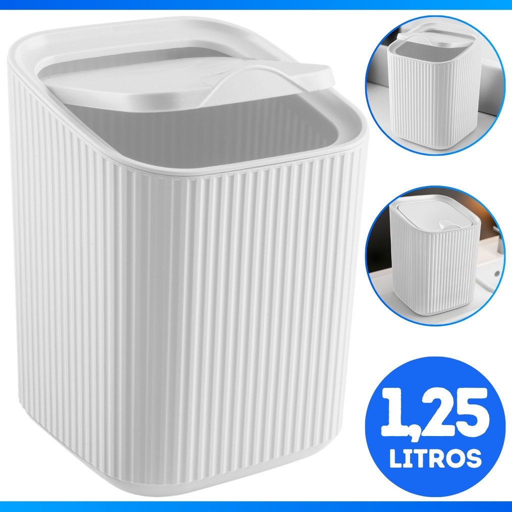Lixeira De Cozinha Escritório Pia Banheiro 1,25L Tampa Design Moderno