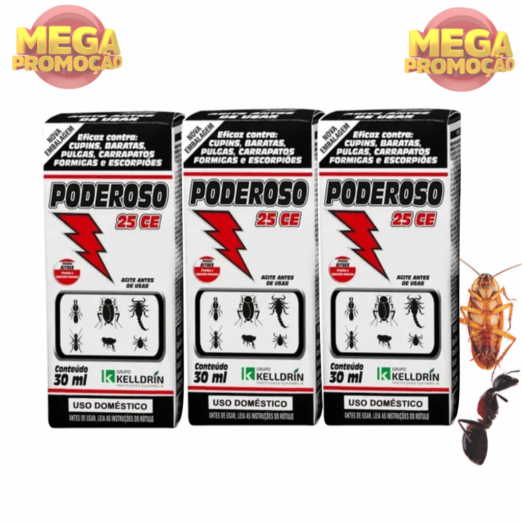 Kit 03 Combate Barata Formiga Cupim Pulgas Carrapato e Escorpião Kelldrin Doméstico 30ML em Oferta na Shopee