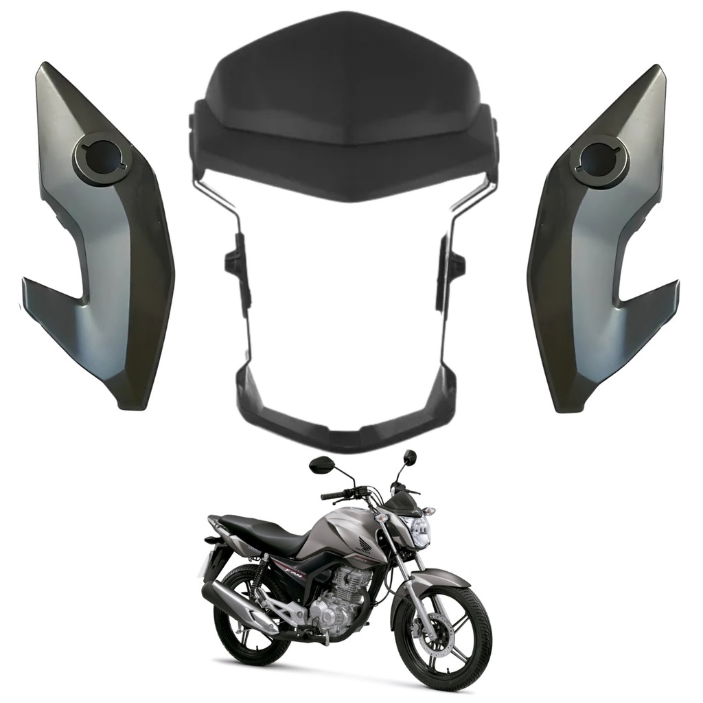 Kit Capa Bananinha Lateral Farol Honda CG Fan 160 Cinza Tornado 2016 PARAMOTOS HONDA