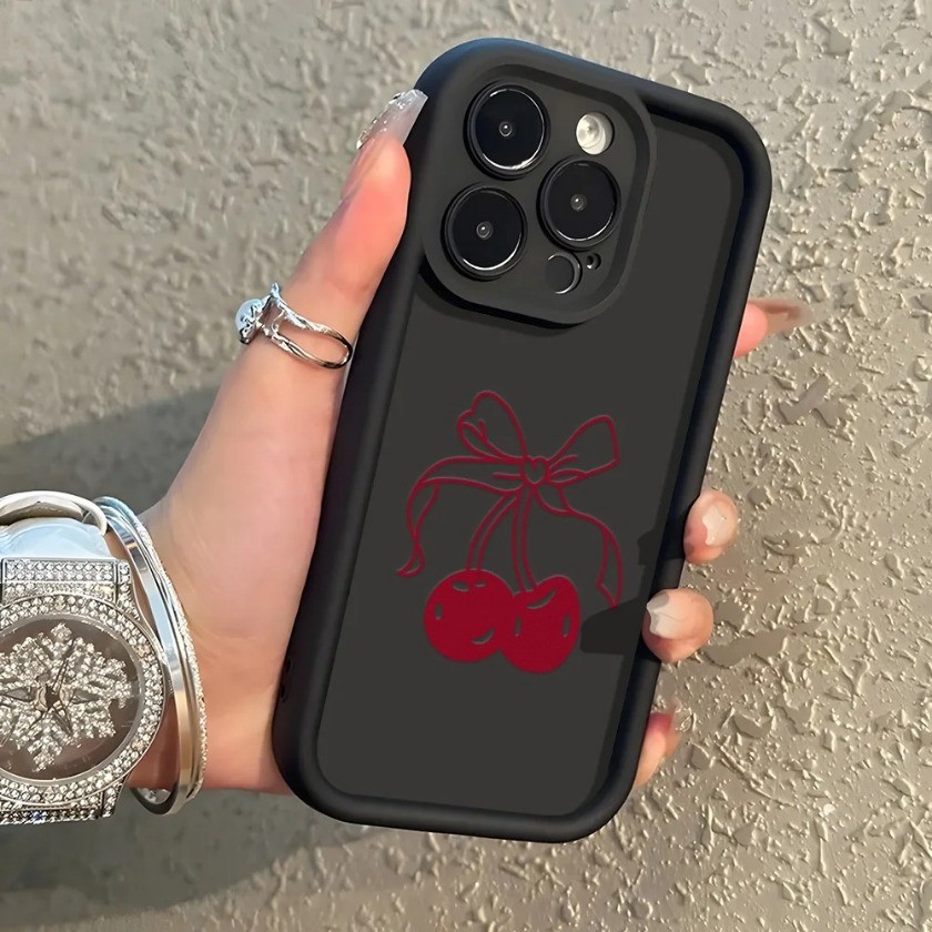 Capa De Telefone Cereja Vermelha Para Moto G05 E15 G54 G64 G84 E22 E22i E32 E30 E40 E32 Casos De Silicone Macio Traseira - detalhe