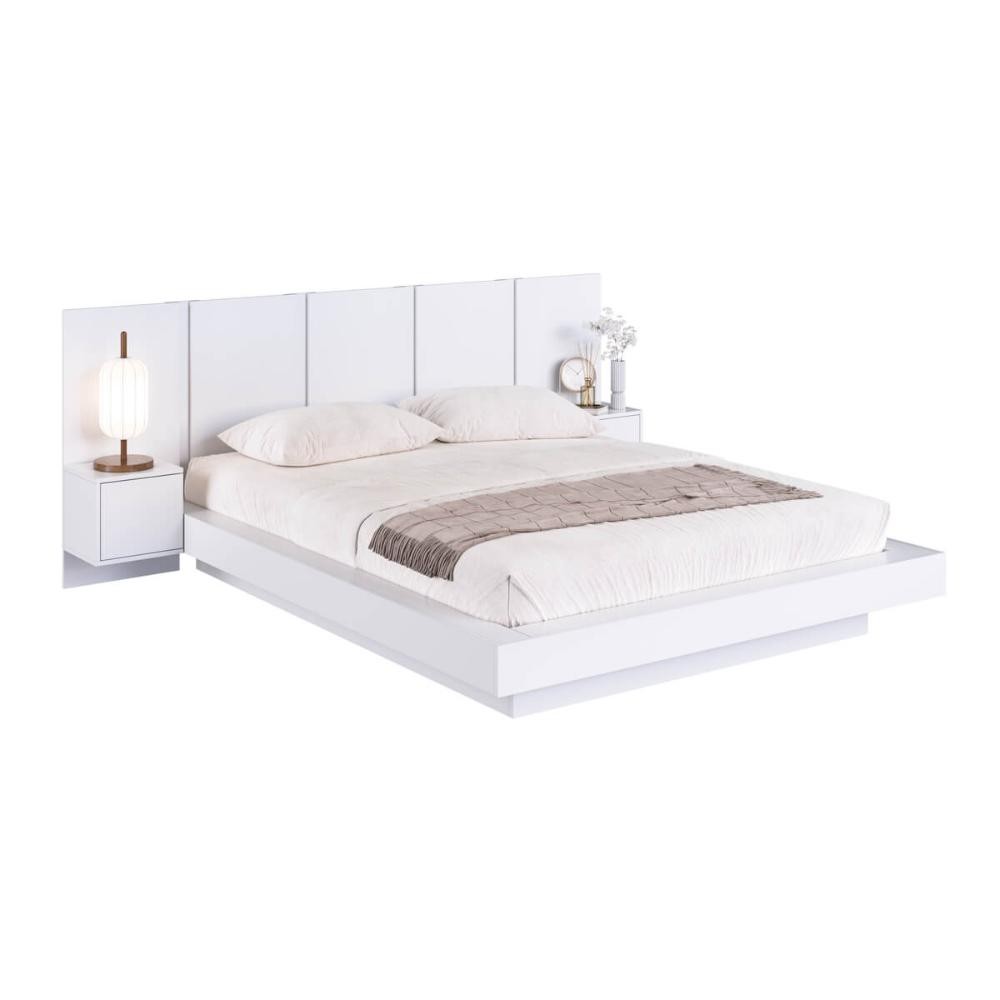 Cama Suspensa Casal Queen com Cabeceira e 2 Mesas de Cabeceira CJ075 200cm Branco - Art In Móveis em Oferta na Shopee