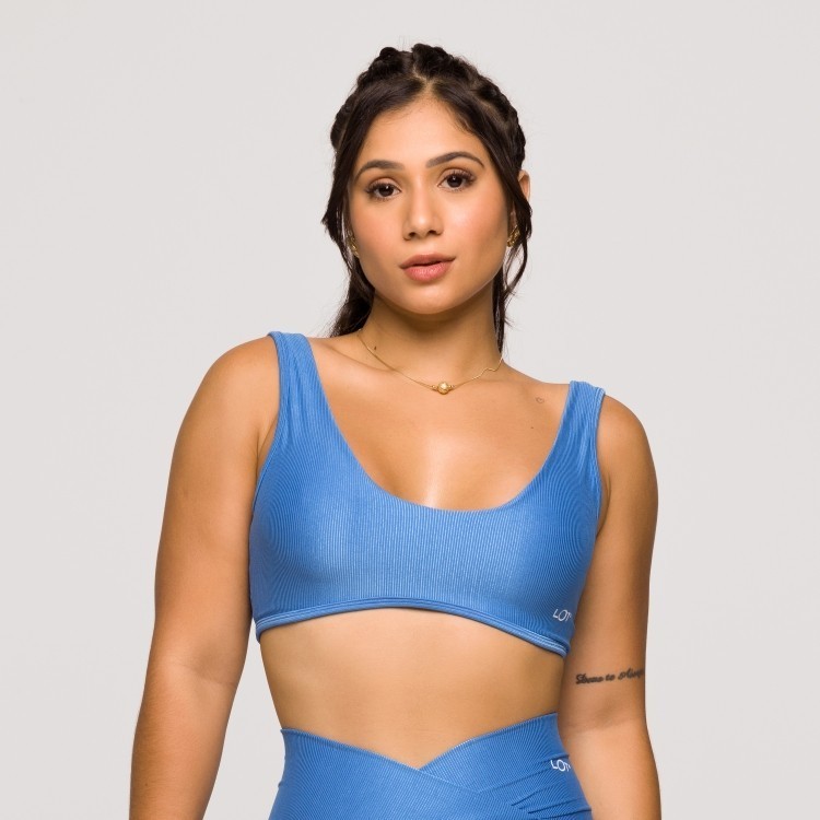 Top Feminino Azul Fitness Poliamida Academia Arco Costas Aberta Crossfit em Oferta na Shopee