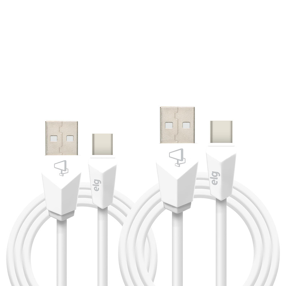 Combo Cabo USB Tipo-C, Sincronização e Recarga 12W 2.4A, Kit 1 metro + 2 metros, Branco CMBC12WH ELG em Oferta na Shopee