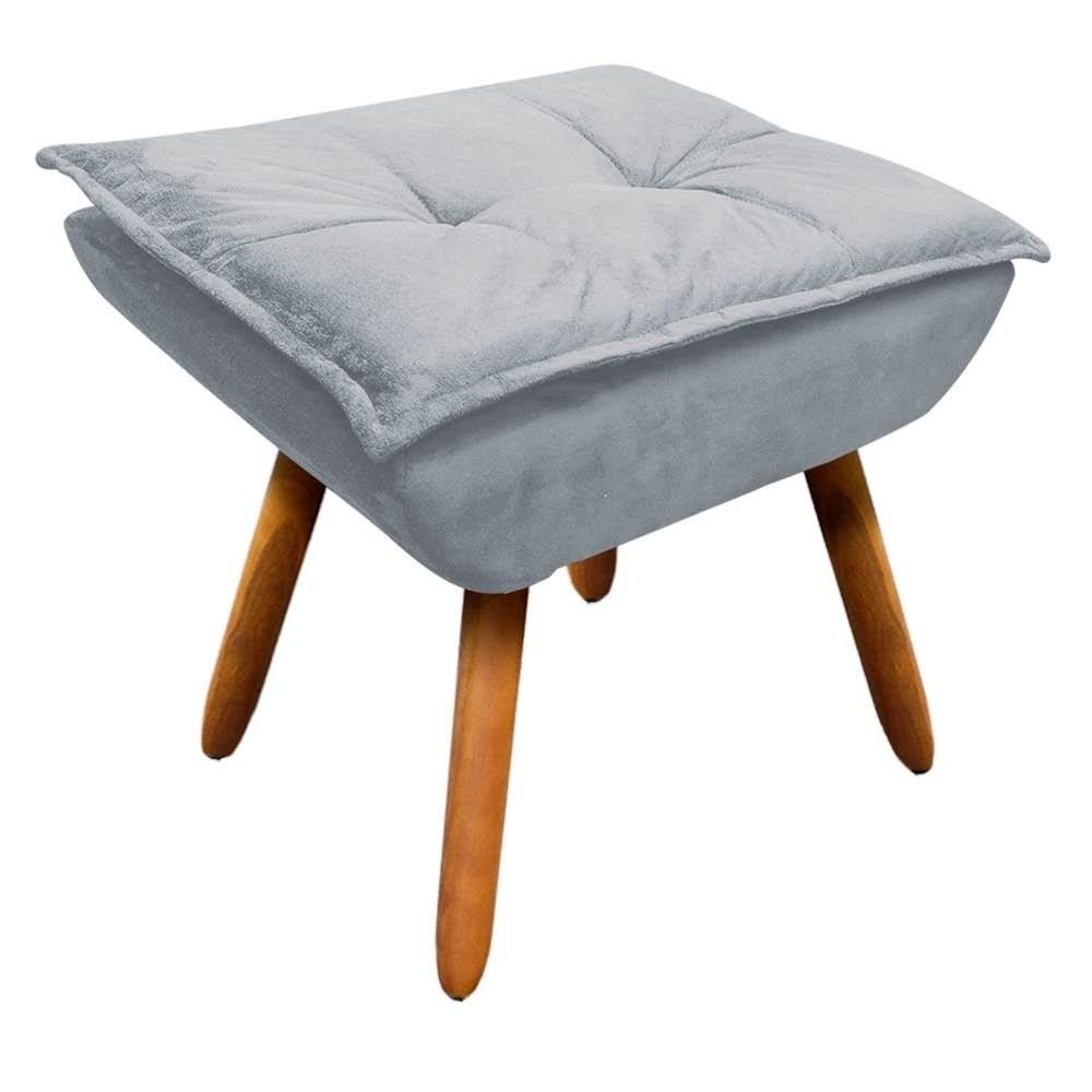 Puff Decorativo Sala de Estar Pés Palito Opla Suede Cinza - Ibiza
