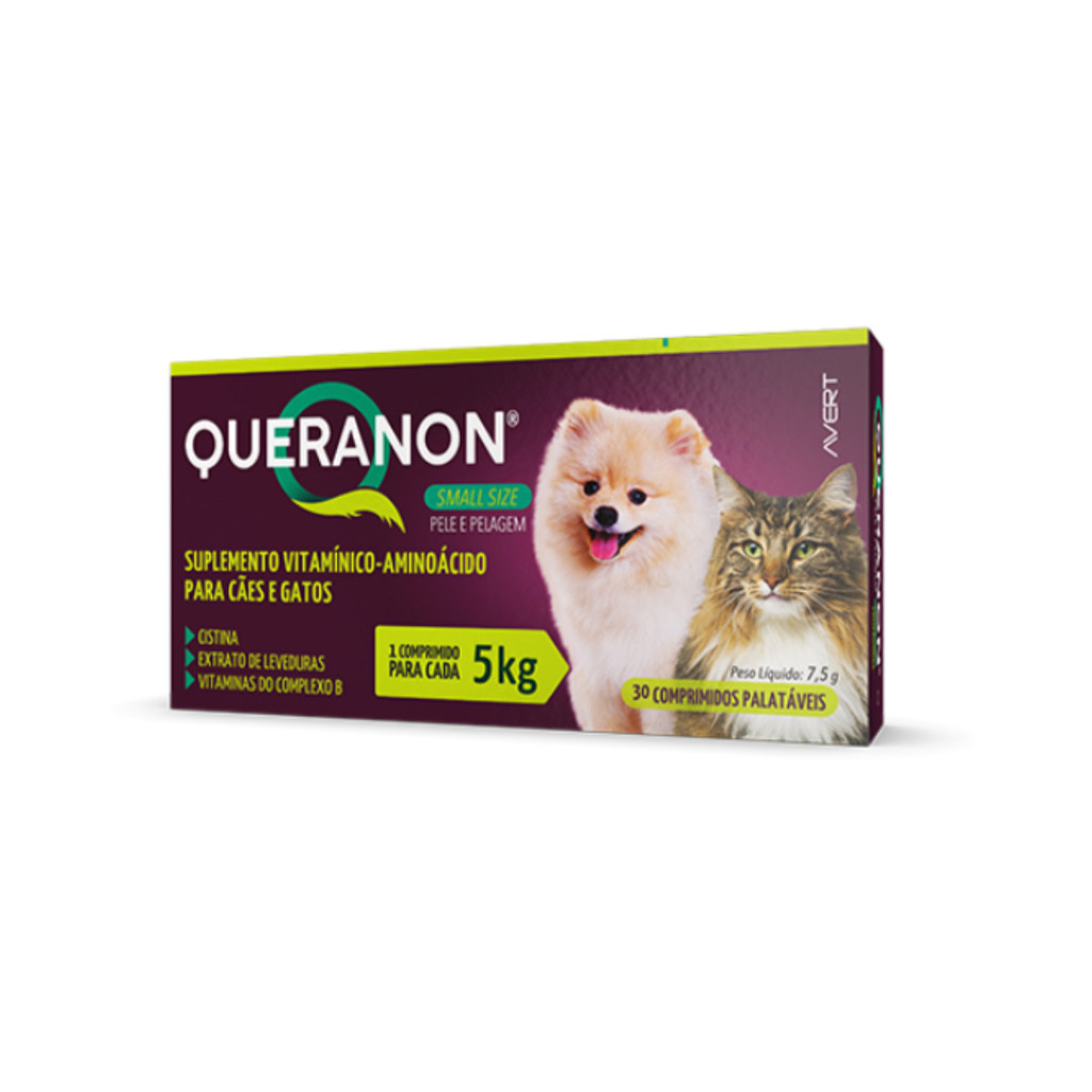 Suplemento Pelagem Queranon Small Size 30 Comprimidos Avert
