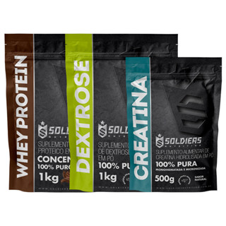Kit: Whey Protein Concentrado 1kg + Creatina 500g Monohidratada + Dextrose 1kg - 100% Importado - Soldiers Nutrition