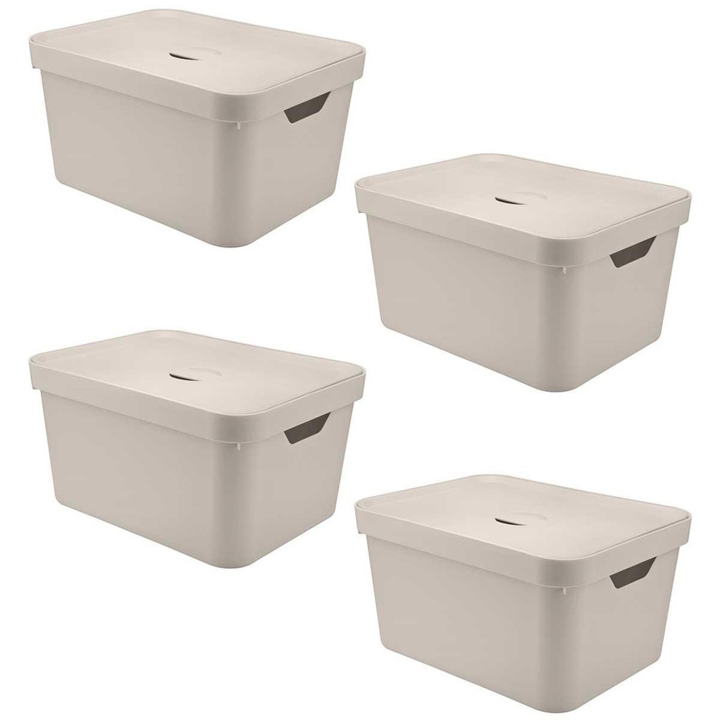 4x Caixa Plastica Multiuso 32L Organizadora OU Cube Bege em Oferta na Shopee